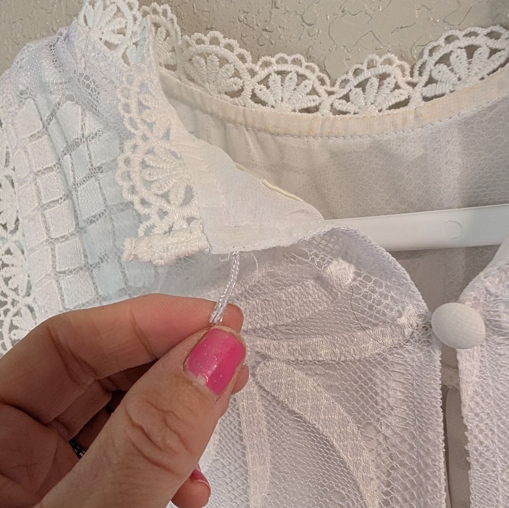 Mauve Pineapple Sleeveless Top 12 White Lace Scalloped Boho Cottagecore Layering - Picture 9 of 16